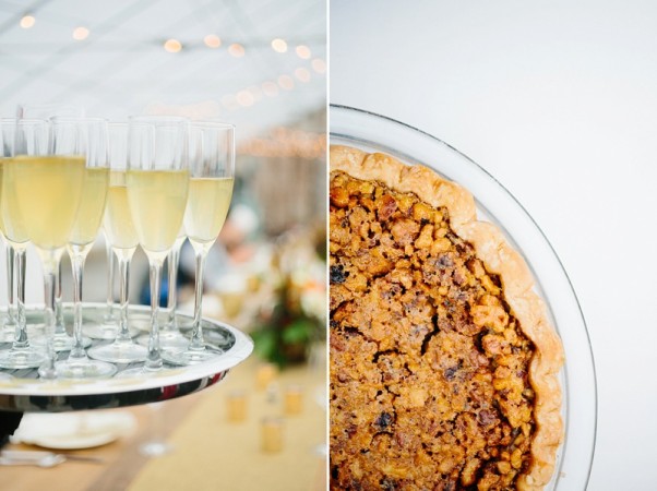 wedding champagne on a tray and pie
