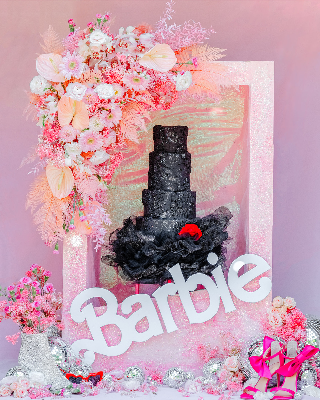 black cake barbie dress sparkle